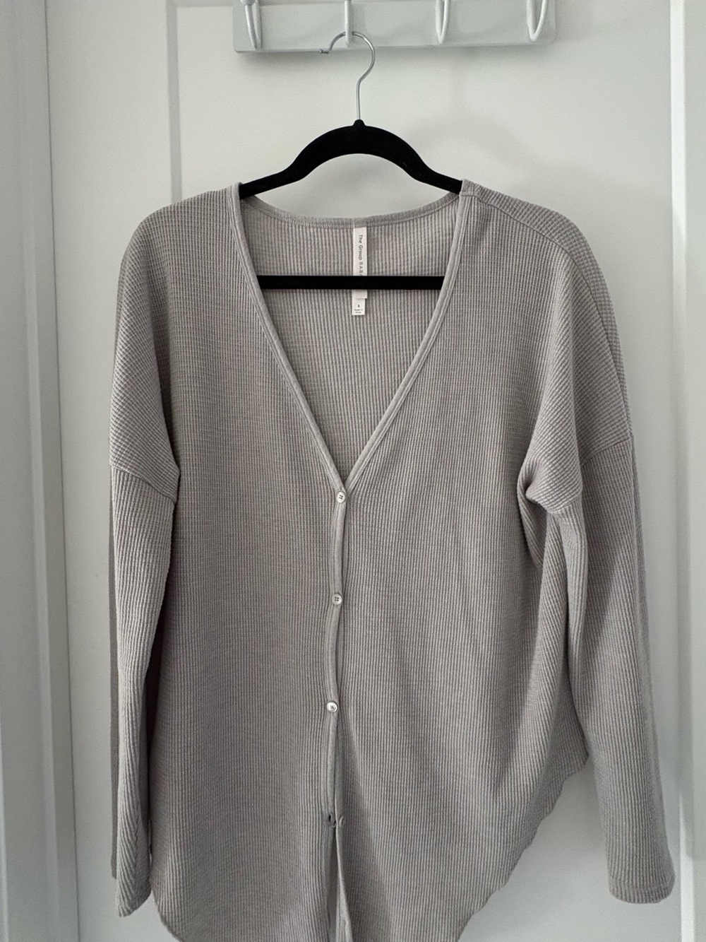 Babaton Light Gray Ribbed V-Neck Button Cardigan
